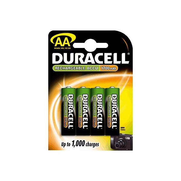 Accus photo HR6 Standard DURACELL - Blister de 4 - Ni-Mh - 1700 mAh