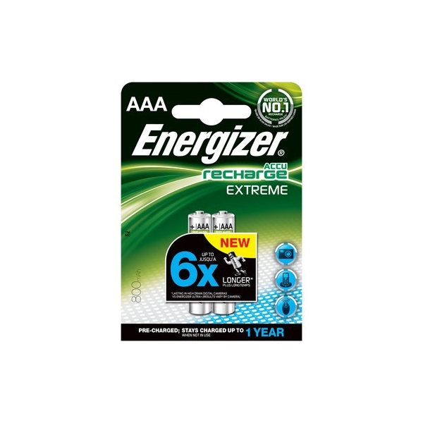 Accus HR3 Extreme ENERGIZER - R2U - Blister de 2 - AAA - Ni-Mh - 800 mAh