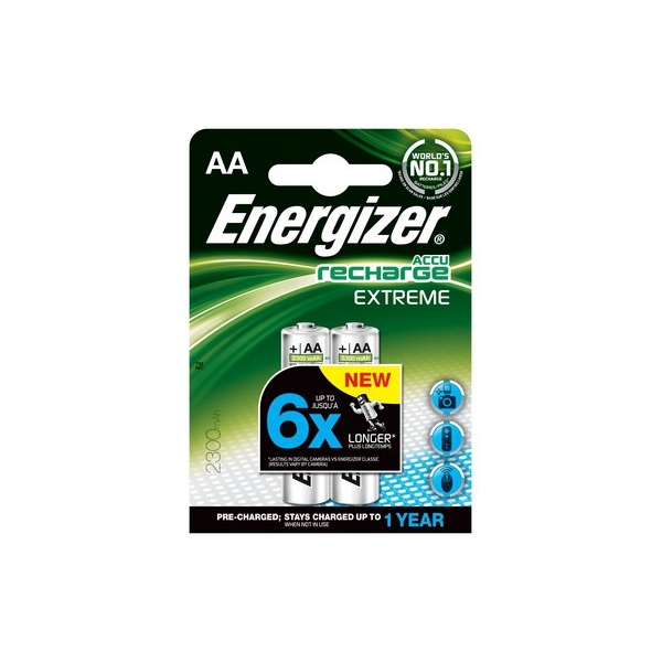 Accus HR6 Extreme ENERGIZER - R2U - Blister de 2 - AA - Ni-Mh - 2300 mAh