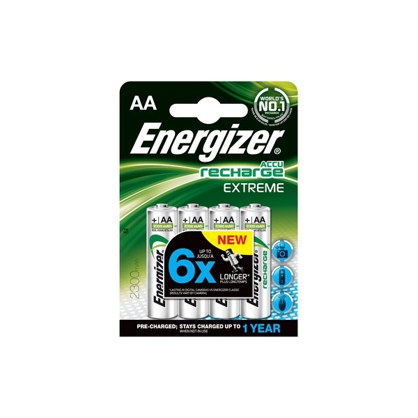 Accus HR6 Extreme ENERGIZER - R2U - Blister de 4 - AA - Ni-Mh - 2300 mAh