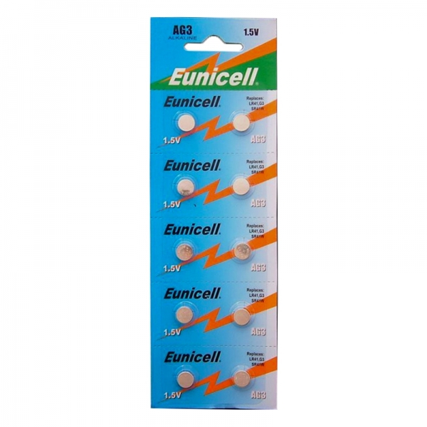 Piles de montre AG3 EUNICELL - Blister de 10 - LR41 / SR41 / 192/ 384 / 392 - Alcaline