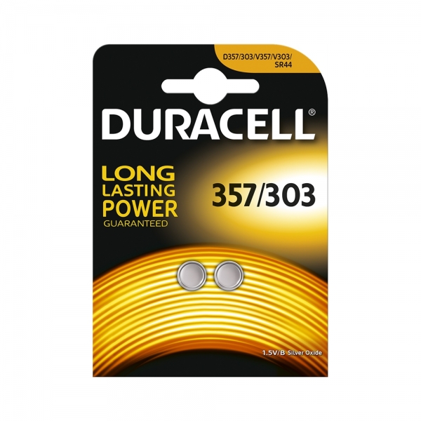 Piles de montre 357/303 DURACELL - Blister de 2 - SR44 - Oxyde d'argent