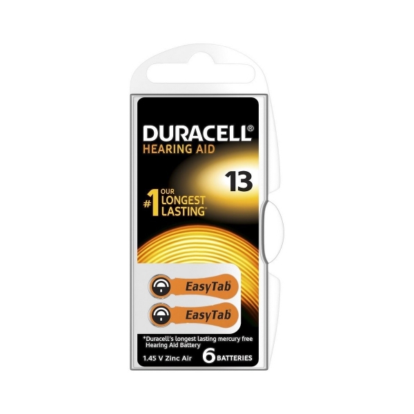 Piles auditives V13 Easytab DURACELL - Blister de 6 - PR48