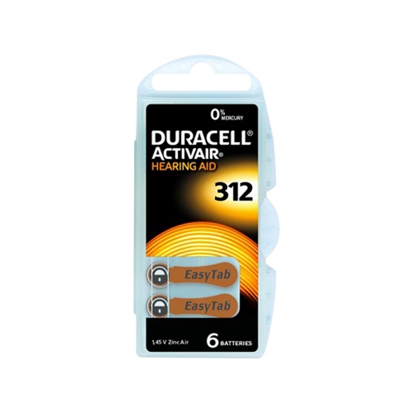 Piles auditives V312 Easytab DURACELL - Blister de 6 - PR41