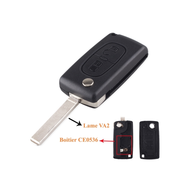 Boitier de télécommande - Clé Plip 2 boutons - PEUGEOT & CITROËN - VA2 / CE0536 - 207/307/308/407/C2/C3/C4/C5/C6/C8/Picass