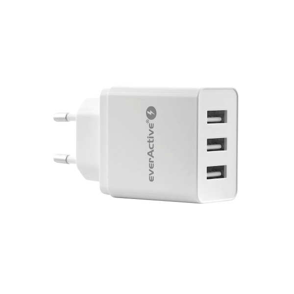 Prise adaptateur secteur USB 3 ports EVERACTIVE - SC300 - 5V / 3.4A - Blanc