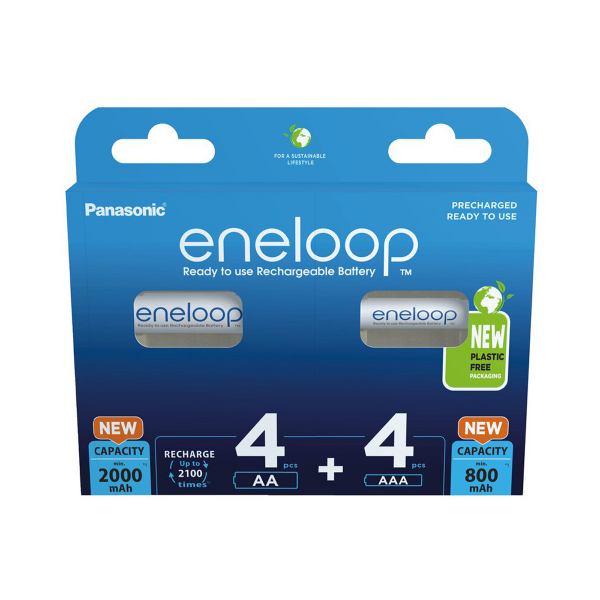 Accus mix HR3+HR6 PANASONIC Eneloop - R2U - Blister de 4 R3/AAA 800 mAh+ 4 R6/AA 2000 mAh - Ni-Mh