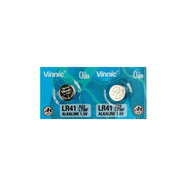 Pile AG3 VINNIC - Blister de 2 - LR41 / SR41 / 192/ 384 / 392 - Alcaline