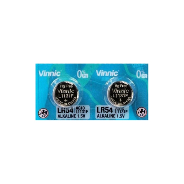 Piles AG10 VINNIC - Blister de 2 - LR1130 / SR1130 / 189 / 390 / 389 - Alcaline